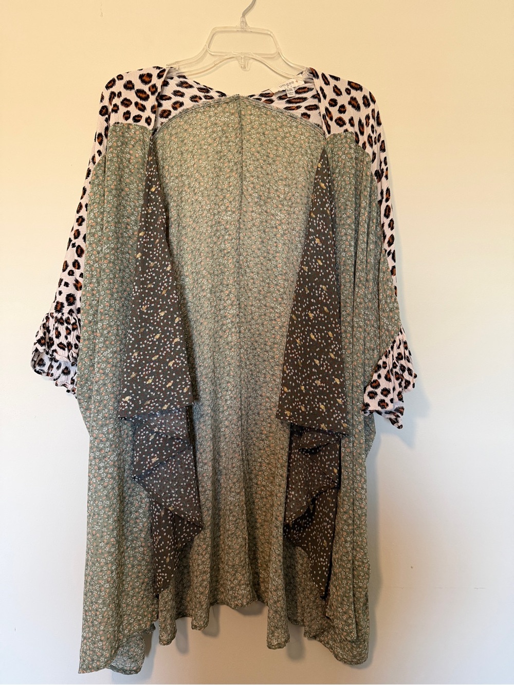 Umgee Boho Mixed-Print Green Kimono 1XL/2XL